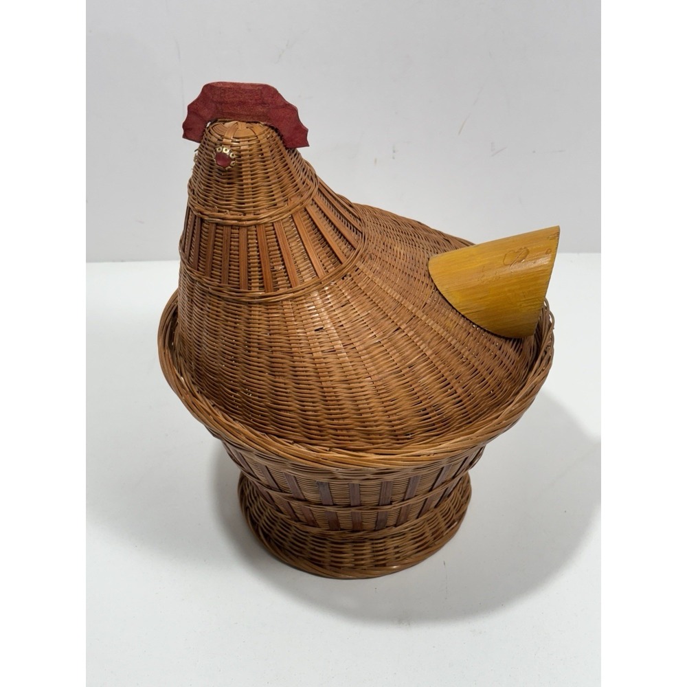 Vintage Wicker Chicken‎ Basket Bamboo Splints with Lid